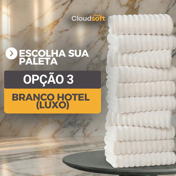 CloudSoft™ – Toalha Premium Algodão Turco | Kit 10 Banhão + 10 Rosto (BRINDE)