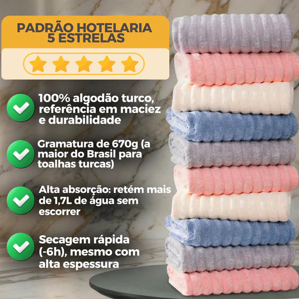 CloudSoft™ – Toalha Premium Algodão Turco | Kit 10 Banhão + 10 Rosto (BRINDE)