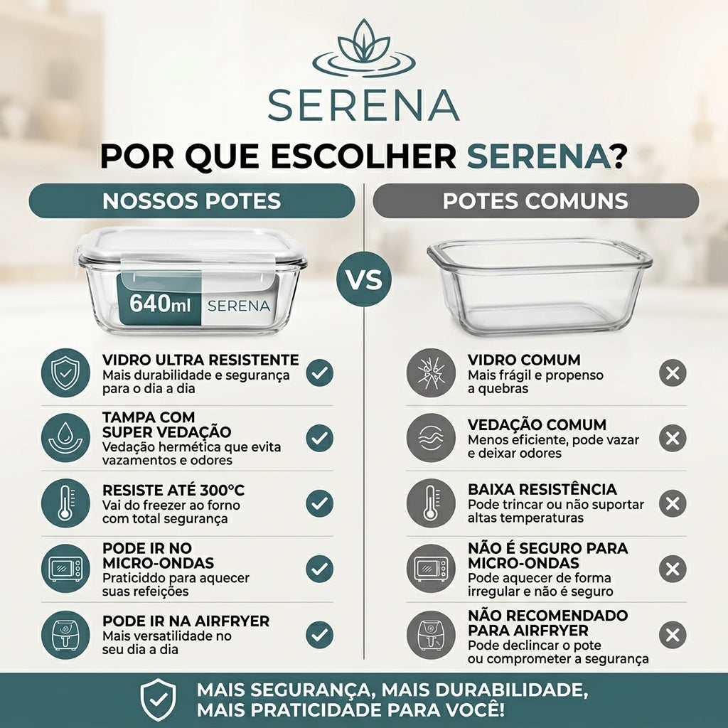 [COMPRE 5 LEVE 10] Kit 10 Potes Herméticos Vidro  Marmita Forno Micro-ondas Airfryer com 4 travas de super vedação