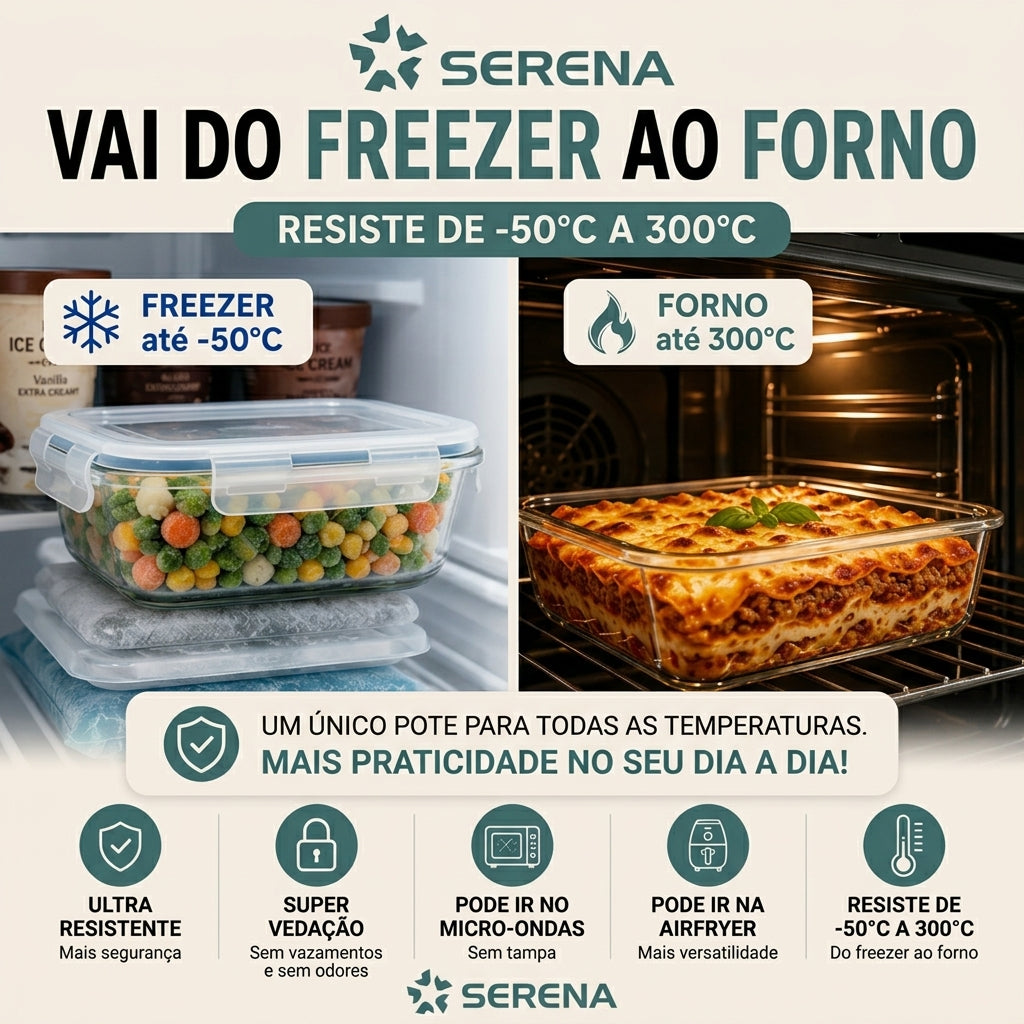 [COMPRE 5 LEVE 10] Kit 10 Potes Herméticos Vidro  Marmita Forno Micro-ondas Airfryer com 4 travas de super vedação
