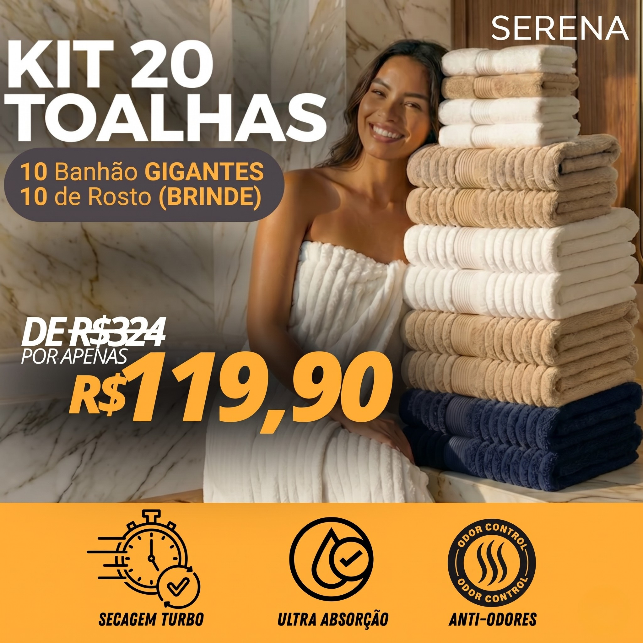 Toalha Cloud™ – Toalha Premium Algodão Turco | Kit 10 Banhão + 10 Rosto (BRINDE)